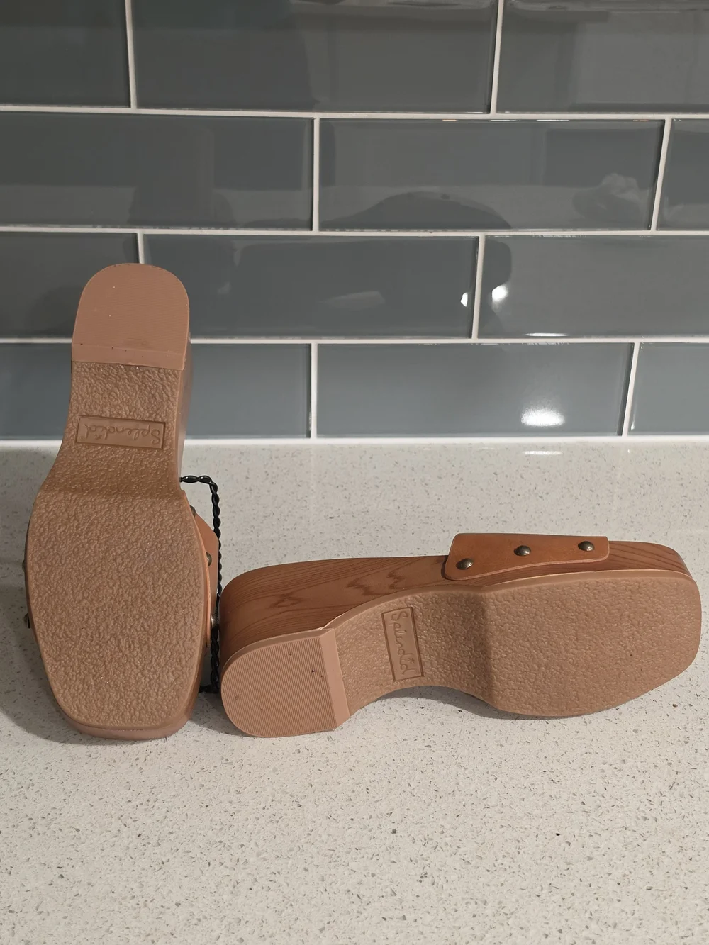 Splendid Tan Leather Slide Espadrille Platforms